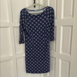 Elegant Navy Geometric Long Sleeve Dress